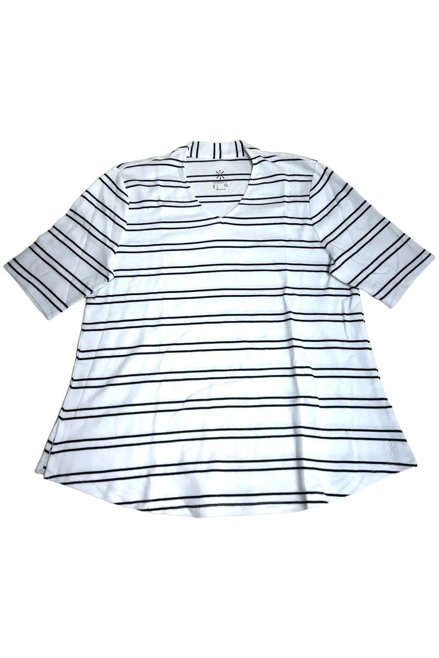 Isaac Mizrahi Live! Women's Yarn Dye Stripe Elbow Slv Top White - Regular
